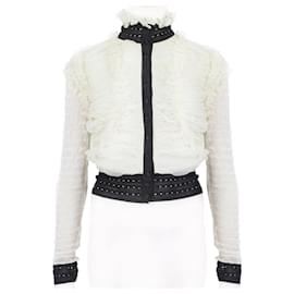 Alexander Mcqueen-Alexander McQueen Ruched Lace Cardigan-Black,Cream