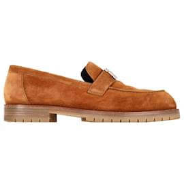 Hermès- Hermès Logo Plague Faubourg Loafers in Brown Goat Suede-Brown