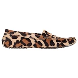 Tod's-Tod's Gommino Leopard Print Loafers in Brown Calf Hair-Brown