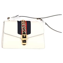 Gucci- Gucci Small Sylvie Chain Detail Shoulder Bag in White Leather-White