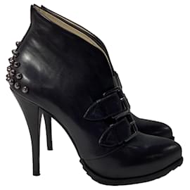 Alexander Mcqueen-McQ by Alexander McQueen Studded Accents Ankle Boots in Black Leather-Black