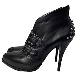 Alexander Mcqueen-McQ by Alexander McQueen Studded Accents Ankle Boots in Black Leather-Black