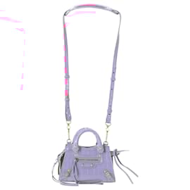Balenciaga- Balenciaga Nano Neo Classic City Crocodile-Embossed Top Handle Bag in Pink Leather-Pink