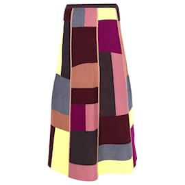 Victoria Beckham- Victoria Beckham VVB Color Block Midi Skirt in Multicolor Wool-Multiple colors
