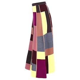 Victoria Beckham- Victoria Beckham VVB Color Block Midi Skirt in Multicolor Wool-Multiple colors