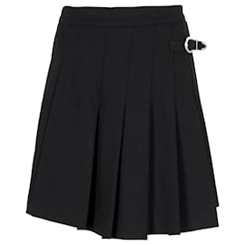 Maje- Maje Pleated Mini Asymmetrical Skirt in Black Wool-Black