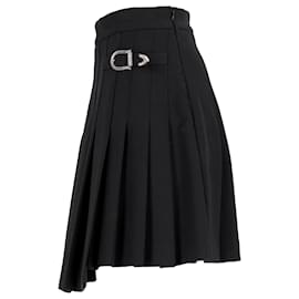 Maje- Maje Pleated Mini Asymmetrical Skirt in Black Wool-Black