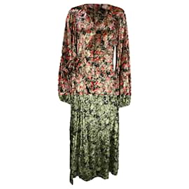 Autre Marque- Rotate Birger Christensen Beatrix Floral Print Midi Wrap Dress in Multicolor Velvet-Multiple colors