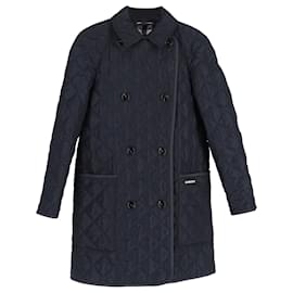 Burberry- Burberry Quilted Double-Breasted Down Coat in Navy Blue Polyester-Blue,Navy blue
