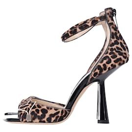 Jimmy Choo- Jimmy Choo Reon Leopard Print Ankle Strap Heeled Sandals in Brown Calf Hair-Brown