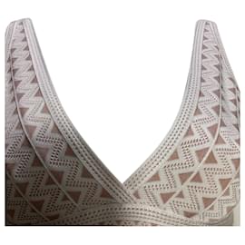 Herve Leger-Herve Leger Chevron V-Neck Mini Dress in White and Brown Rayon-White