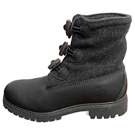 Botas Timberland 6 polegadas em couro preto e lã cinza escuro Preto Cinza antracite