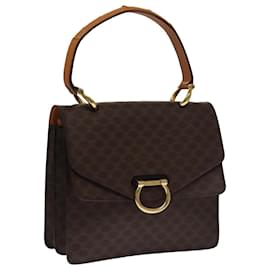 Céline-CELINE Macadam Canvas Hand Bag PVC Leather Brown Gold Auth 102697-Brown,Golden