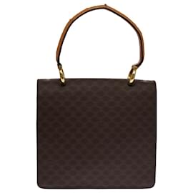 Céline-CELINE Macadam Canvas Hand Bag PVC Leather Brown Gold Auth 102697-Brown,Golden