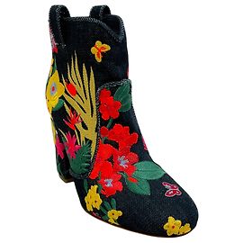 Botas Belen de denim bordado floral Laurence Dacade Multicor