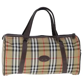 Autre Marque-Burberrys Nova Check Boston Bag Canvas Beige Auth 102949-Beige