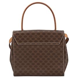 Céline-CELINE Macadam Canvas Hand Bag PVC Leather 2way Brown Gold Auth 102389-Brown,Golden