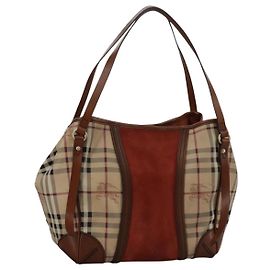 Sac à épaule Burberry Nova Check en PVC cuir beige rouge Auth 102450 Rouge Beige