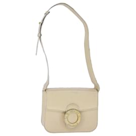 Céline-CELINE Circle Shoulder Bag Leather Beige Gold Auth 102742-Beige,Golden