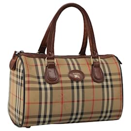 Autre Marque-Burberrys Nova Check Boston Bag Canvas Beige Auth 103567-Beige