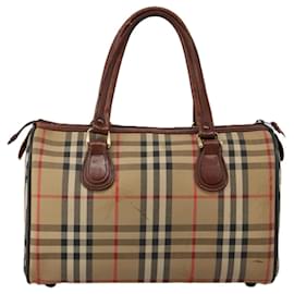Autre Marque-Burberrys Nova Check Boston Bag Canvas Beige Auth 103567-Beige