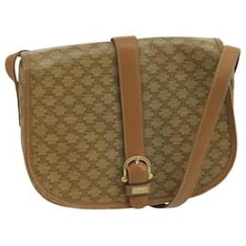 Céline-CELINE Macadam Canvas Shoulder Bag Beige Gold Auth 105271-Beige,Golden