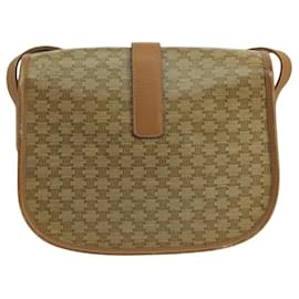 Céline-CELINE Macadam Canvas Shoulder Bag Beige Gold Auth 105271-Beige,Golden
