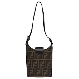 Fendi-FENDI Zucca Canvas Shoulder Bag Brown Black Silver Auth 102811-Brown,Black,Silvery