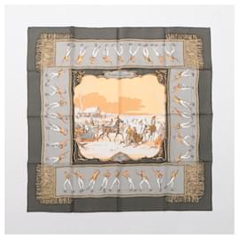 Hermès-Hermès Carré 90 "LES PLAISIRS DU FROID" 100% Silk Scarf-Green