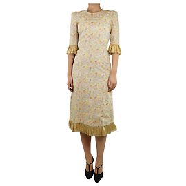 The Vampire's Wife Robe midi florale jaune avec bordure à volants - taille UK 10 Jaune