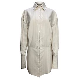 La robe chemise mini à rayures Attico en coton crème Blanc Écru