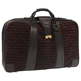 Céline-CELINE Macadam Canvas Boston Bag Suede Leather Brown Auth ti2304-Brown