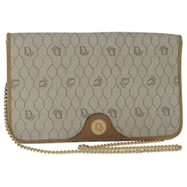 Christian Dior-Christian Dior Honeycomb Canvas Chain Shoulder Bag PVC Beige Gold Auth yk16112-Beige,Golden