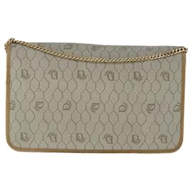 Christian Dior-Christian Dior Honeycomb Canvas Chain Shoulder Bag PVC Beige Gold Auth yk16112-Beige,Golden