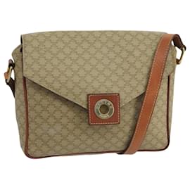 Céline-CELINE Macadam Canvas Shoulder Bag Beige Gold Auth 97311-Beige,Golden