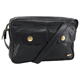 Céline-CELINE Shoulder Bag Leather Black Gold Auth 103691-Black,Golden