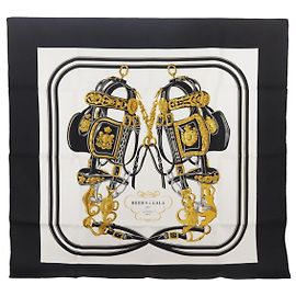 Hermès Foulard HERMES Carré 90 ""BRIDES de GALA"" Soie Noir Blanc Auth ki5241 Noir Blanc