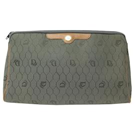 Christian Dior-VINTAGE CHRISTIAN DIOR MONOGRAM TOILE HONEYCOMB CLUTCH BAG-Grey