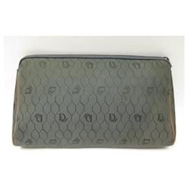 Christian Dior-VINTAGE CHRISTIAN DIOR MONOGRAM TOILE HONEYCOMB CLUTCH BAG-Grey