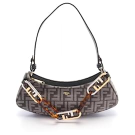 Fendi-Fendi O'Lock Swing Hobo FF Logo Shoulder Bag-Grey