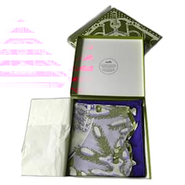 Hermès-Hermès scarf titled NOEL AU 24 FAUBOURG new in its box and outer box-Dark blue