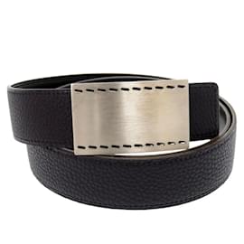 Hermès-Hermes Square Buckle Leather Belt-Black