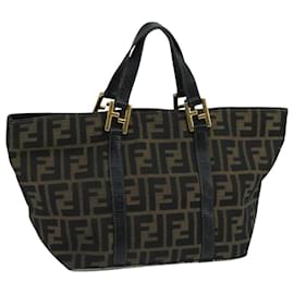 Fendi-FENDI Zucca Canvas Hand Bag Brown Black gold Auth 104531-Brown,Black,Golden