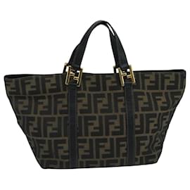 Fendi-FENDI Zucca Canvas Hand Bag Brown Black gold Auth 104531-Brown,Black,Golden