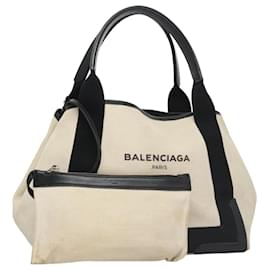 Balenciaga-BALENCIAGA Navy Kabas S Hand Bag Canvas White Black Silver 339933 Auth bs20506-Black,Silvery,White