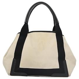 Balenciaga-BALENCIAGA Navy Kabas S Hand Bag Canvas White Black Silver 339933 Auth bs20506-Black,Silvery,White