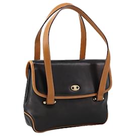 Céline-CELINE Hand Bag Leather Black Brown Gold Auth yk15986-Brown,Black,Golden