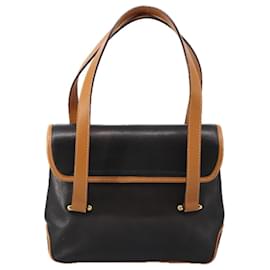 Céline-CELINE Hand Bag Leather Black Brown Gold Auth yk15986-Brown,Black,Golden
