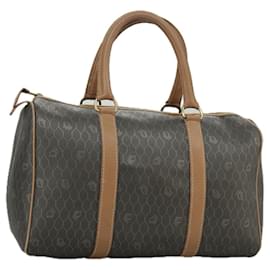 Christian Dior-Christian Dior Honeycomb Canvas Boston Bag PVC Leather Black Auth yk16038-Black