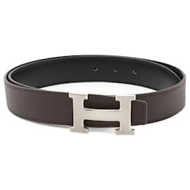 Hermès-Hermes Constance H Reversible Leather Belt-Black,Dark brown